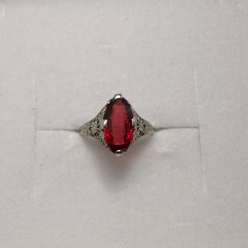 Art Deco 14k White Gold Size 4.5 Red Stone